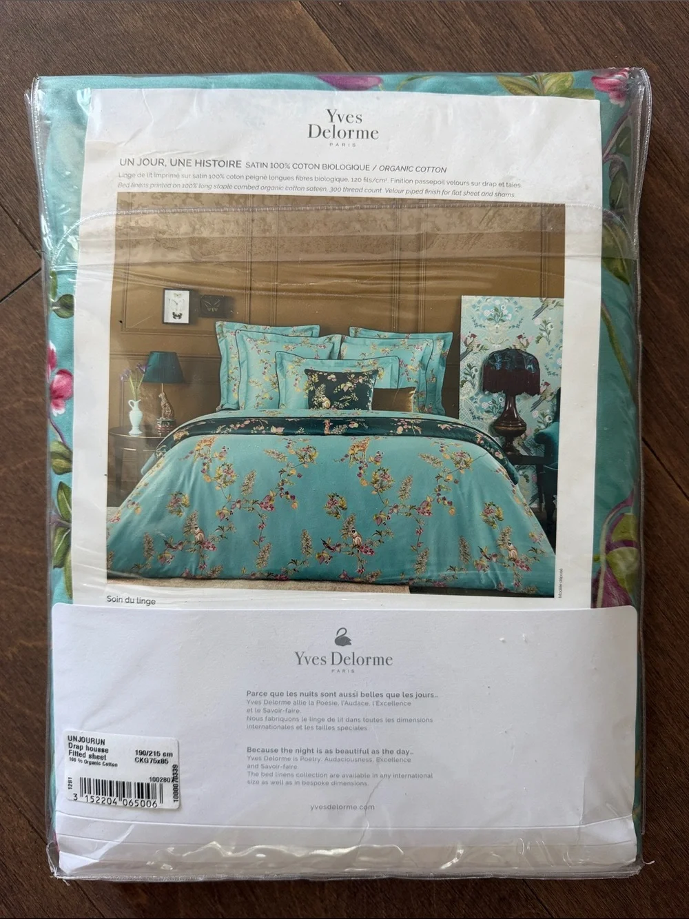 Yves Delorme Un Jour Une Histoire California King Teal Floral Sheet NIP